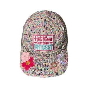 Colorful Crochet on Baseball Cap with embellishment avg adult sizing adjustable
